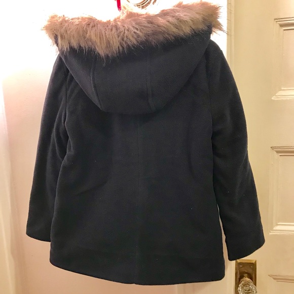 Old Navy Girls Navy Fleece Duffle Coat with Hood - Picture 2 of 6